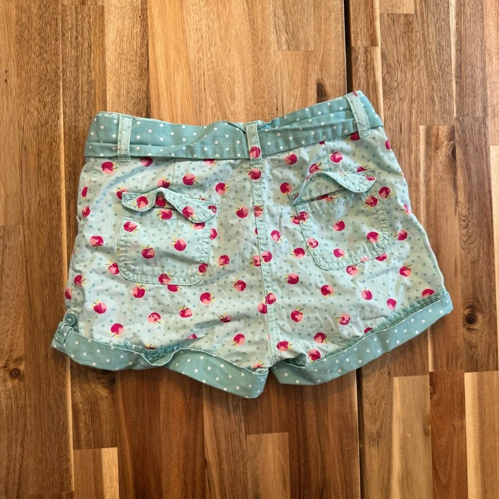 Gymboree Girls Light Blue Apple Polka Dot Cotton Shorts Size 7‎ Adjustable Waist